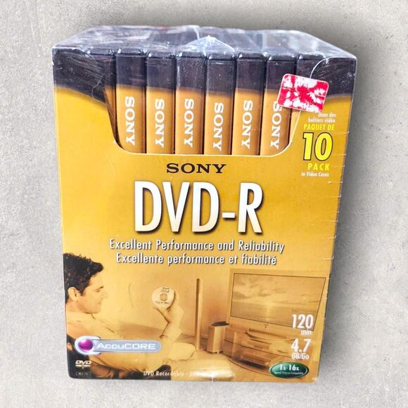 Sony DVD-R 10 Pack 4.7GB 120min 1-16x NEW Sealed Full Size DVD Cases NOS - Picture 2 of 5
